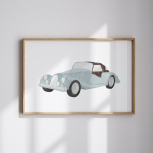 Watercolor blue vintage car poster