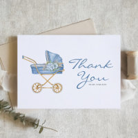 Watercolor Blue Vintage Stroller Baby Shower