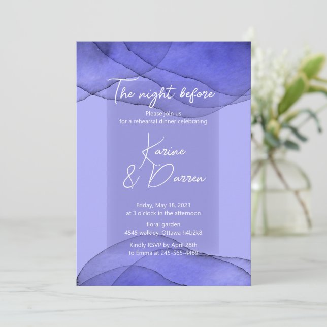 Watercolor blue violet lavender Rehearsal Dinner  Invitation (Standing Front)
