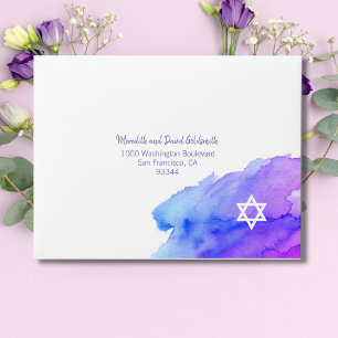 Watercolor Blue Violet Purple RSVP Return Address Envelope