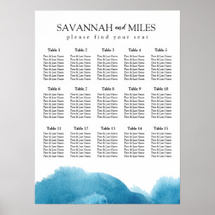 Watercolor Blue Wash Customisable Seating Chart