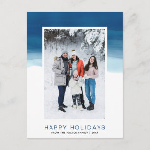 Watercolor Blue Wave Happy Holiday Photo Postcard