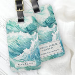 Watercolor blue waves custom name luggage tag<br><div class="desc">Luggage tag featuring a watercolor painting of ocean waves.</div>