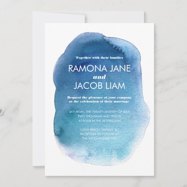 Watercolor Blue Wedding Invitation (Front)