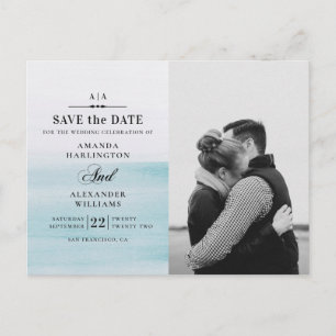 Watercolor blue wedding. Nautical Save the Date Postcard