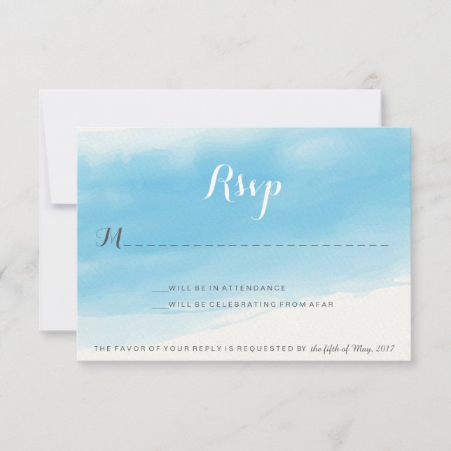 Watercolor Blue Wedding RSVP Card (Front)