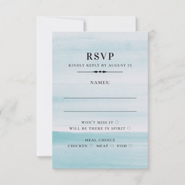 Watercolor blue wedding. Simple elegant nautical RSVP Card (Front)