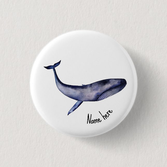 Watercolor Blue Whale 3 Cm Round Badge (Front)