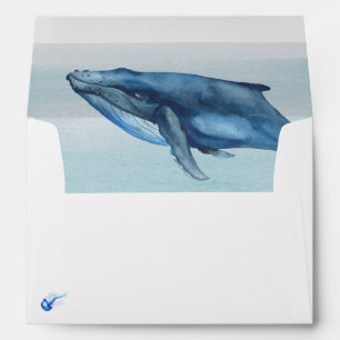 Watercolor Blue Whale and Jellyfish Ocean Beach Envelope