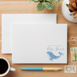Watercolor Blue Whale Baby Shower Envelope