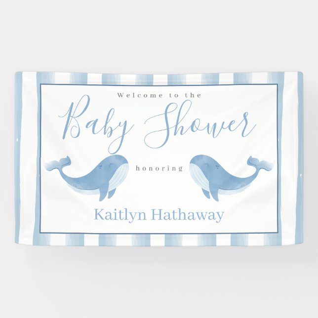 Watercolor Blue Whale Baby Shower Welcome Banner (Horizontal)