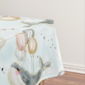 Watercolor Blue Whale Balloon Under The Sea Ocean Tablecloth