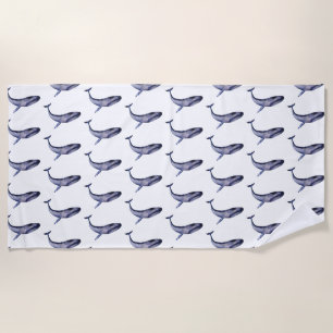 Watercolor Blue Whale Beach Towel