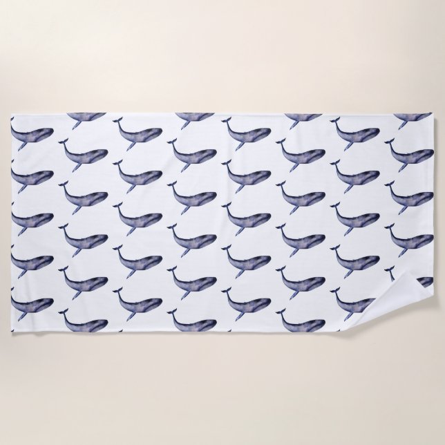 Watercolor Blue Whale Beach Towel (Front)