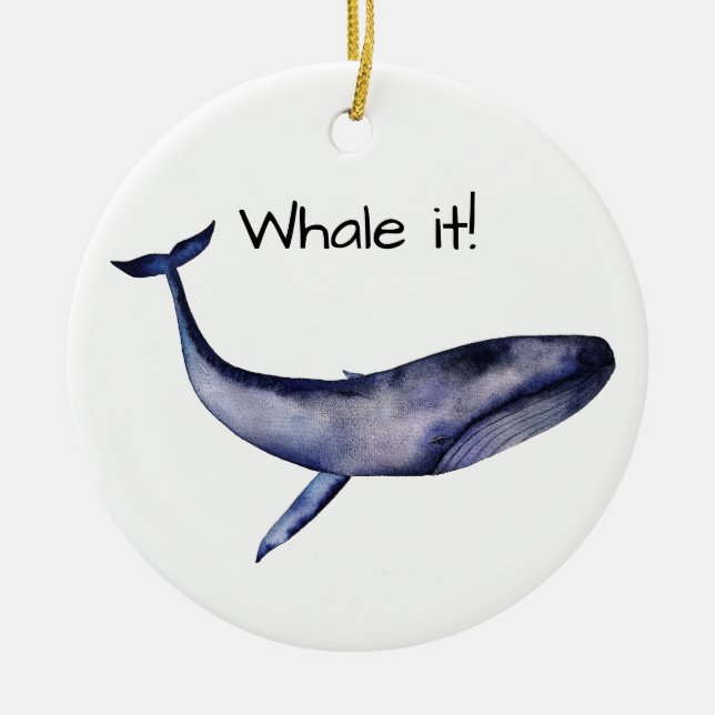 Watercolor Blue Whale Ceramic Tree Decoration (Front)