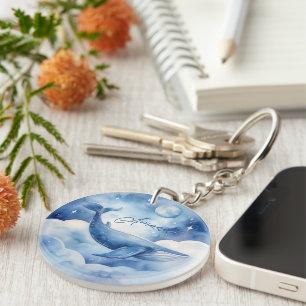 Watercolor Blue Whale Dream Key Ring
