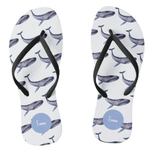 Watercolor blue whale jandals