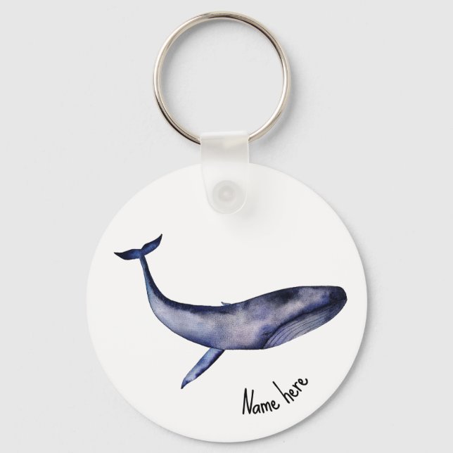 Watercolor Blue Whale Key Ring (Front)