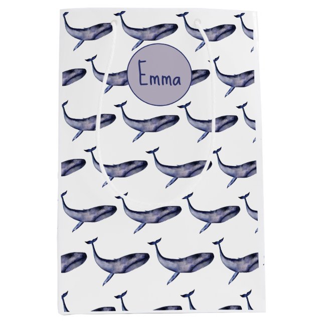 Watercolor blue whale medium gift bag (Front)