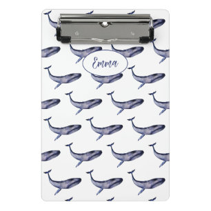 Watercolor blue whale mini clipboard