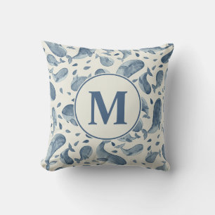 Watercolor Blue Whale Paisley Nursery Monogram Cushion