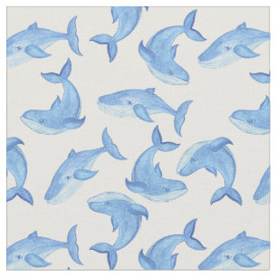 Watercolor Blue Whale Pattern 3 Fabric