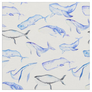 Watercolor Blue Whale Pattern 5 Fabric