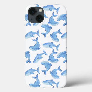 Watercolor Blue Whale Pattern iPhone 13 Case