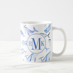 Watercolor Blue Whale Pattern Coffee Mug