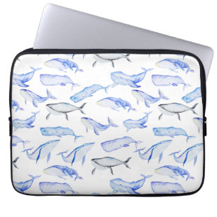 Watercolor Blue Whale Pattern Laptop Sleeve