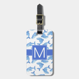 Watercolor Blue Whale Pattern Luggage Tag