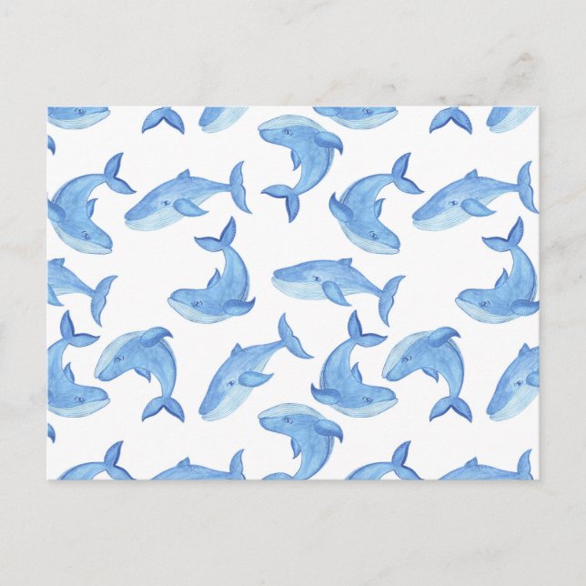 Watercolor Blue Whale Pattern Postcard (Front)