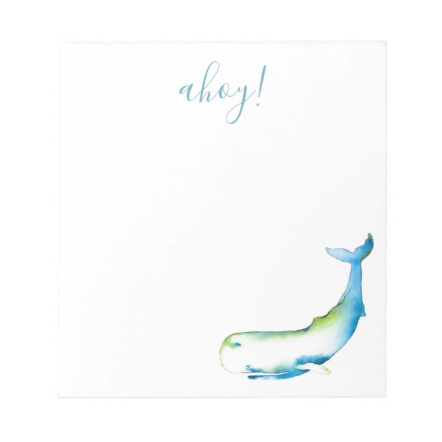 Watercolor Blue Whale Personalised Stationery Notepad (Front)