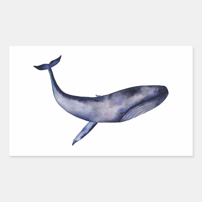 Watercolor Blue Whale Rectangular Sticker (Front)