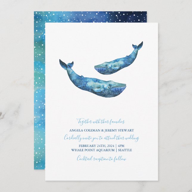 Watercolor Blue Whale Wedding Invitation (Front/Back)