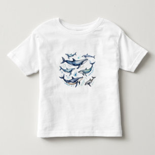 Watercolor Blue Whales and dolphins , sea animal   Toddler T-Shirt