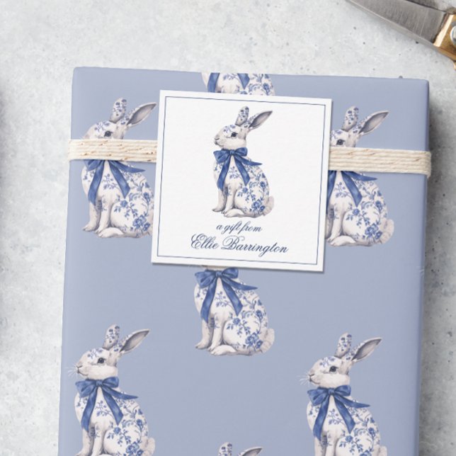Watercolor Blue & White Chinoiserie Bunny Rabbit Card (Creator Uploaded)