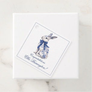 Watercolor Blue & White Chinoiserie Bunny Rabbit Favour Tags