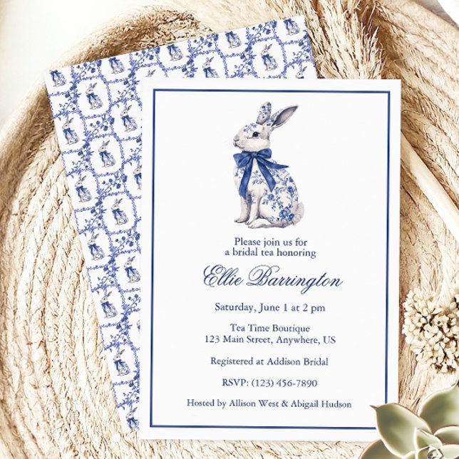Watercolor Blue & White Chinoiserie Bunny Rabbit Invitation (Creator Uploaded)