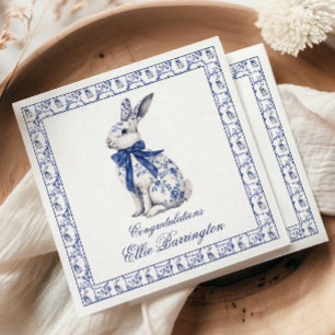 Watercolor Blue & White Chinoiserie Bunny Rabbit Napkin