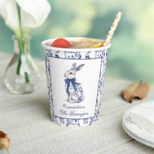Watercolor Blue & White Chinoiserie Bunny Rabbit Paper Cups
