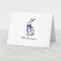 Watercolor Blue & White Chinoiserie Bunny Rabbit