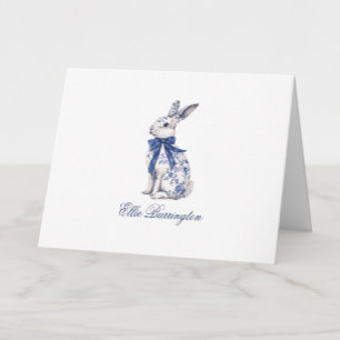 Watercolor Blue & White Chinoiserie Bunny Rabbit Thank You Card