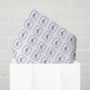Watercolor Blue & White Chinoiserie Bunny Rabbit Tissue Paper