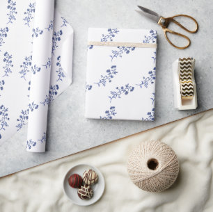 Watercolor Blue & White Chinoiserie Flowers Wrapping Paper
