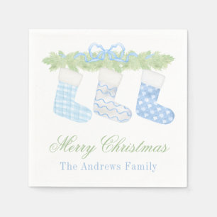 Watercolor Blue & White Christmas Stockings Napkin