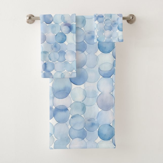 Watercolor Blue White Circles Modern Pattern Bath Towel Set (Insitu)