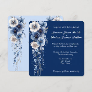 Watercolor Blue White Floral Drape Stars Invitation