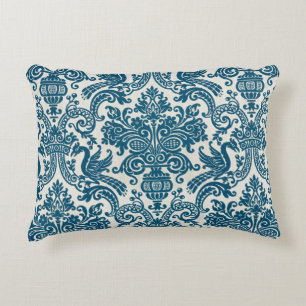 Watercolor Blue & White Floral Vintage Pattern Decorative Cushion