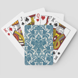 Watercolor Blue & White Floral Vintage Pattern Playing Cards